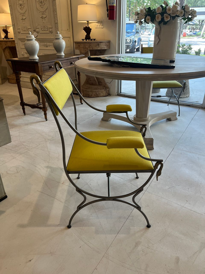 Pair Regency style Neoclassical Iron Chairs with Brass Swans