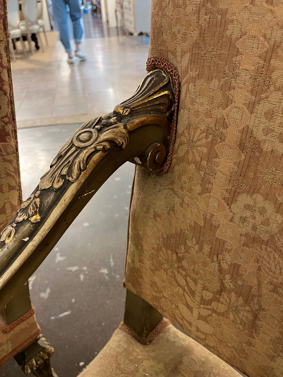 Pair 18th Century French Gilt Carved Walnut Stately Armchairs