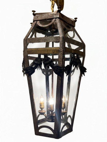 1910 Iron and Brass Lantern Chandelier