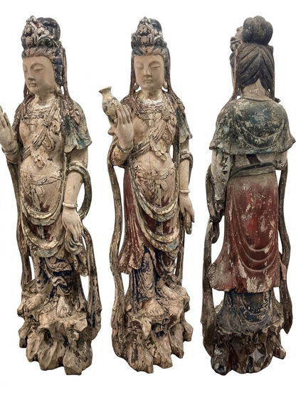 Antique Chinese Wood Carved Guanyin Statue