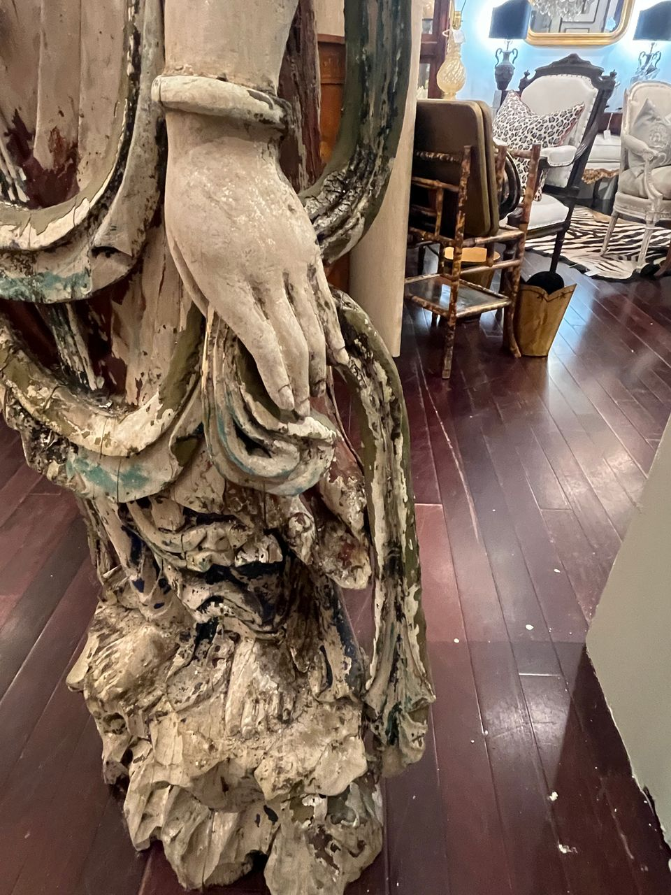 Antique Chinese Wood Carved Guanyin Statue