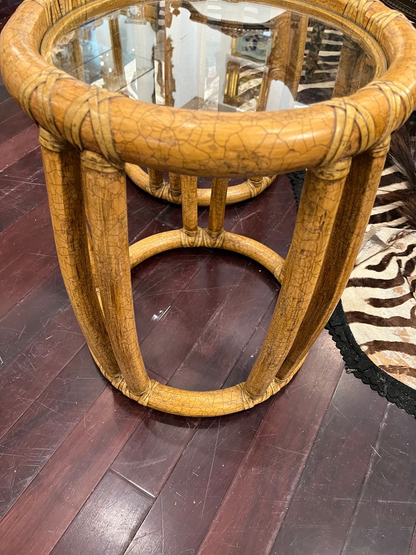 Pair McGuire Bamboo Glass Top Side Tables