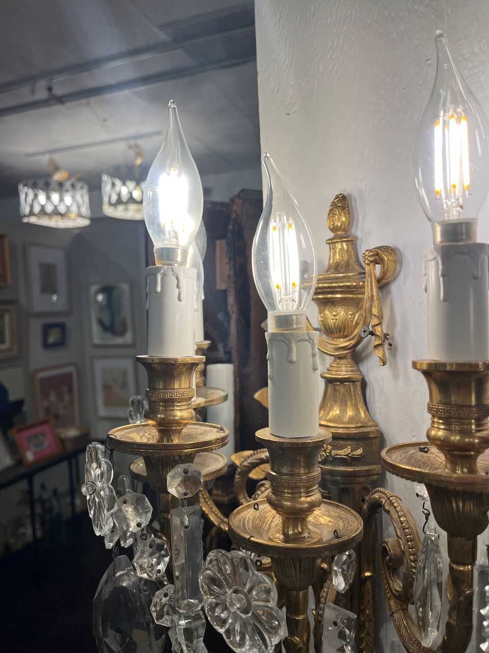Beautiful Pair of Bronze & Crystal Wall Sconces