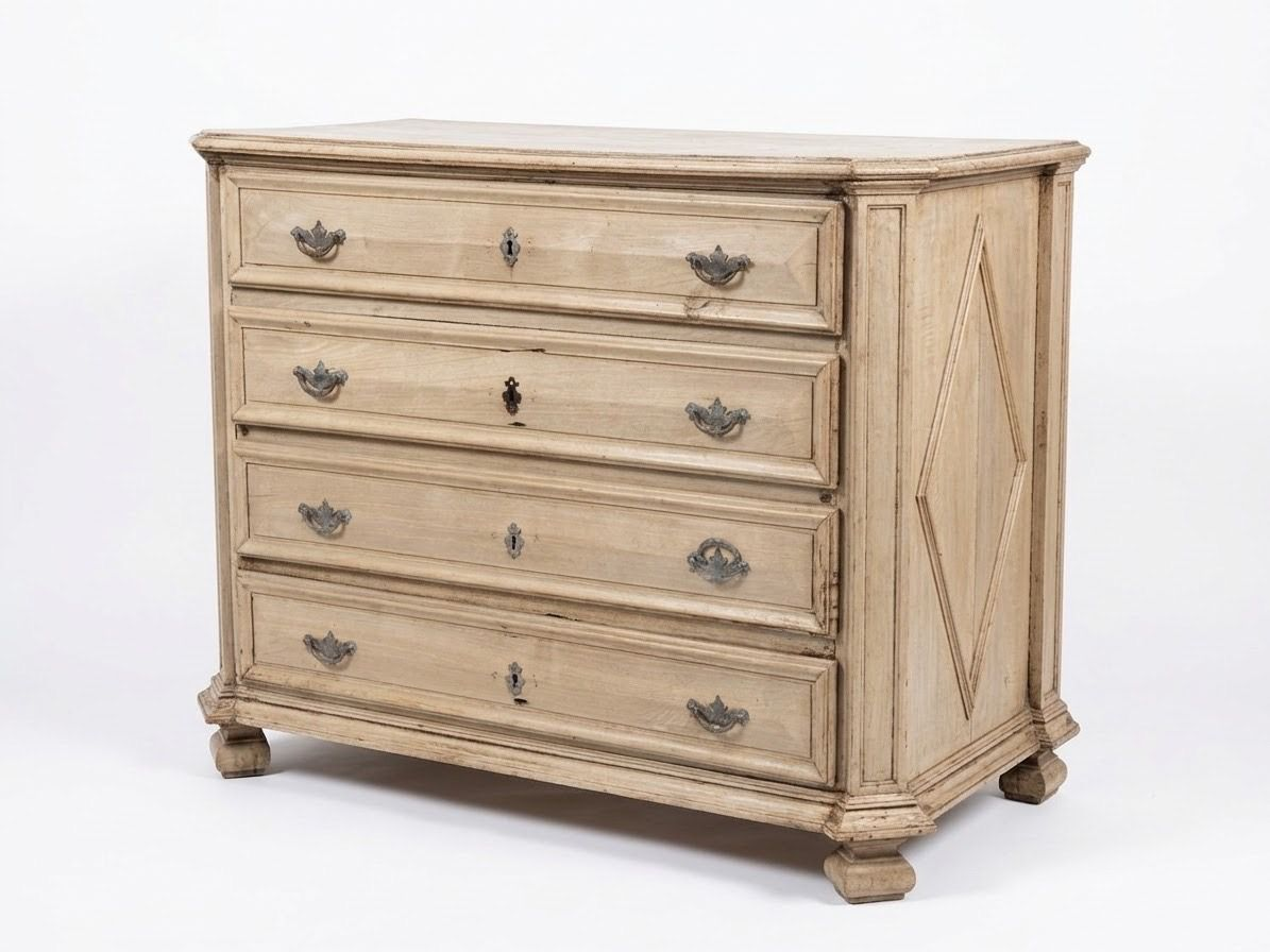 Antique Bleached Pine 4 Drawer Chest