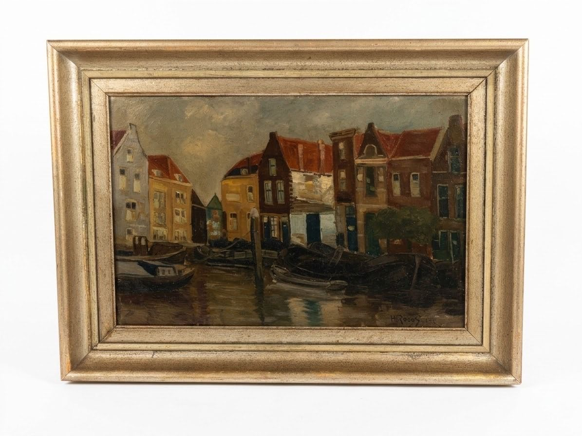 Oil on Canvas Amsterdam Canal Scene