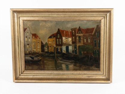 Oil on Canvas Amsterdam Canal Scene