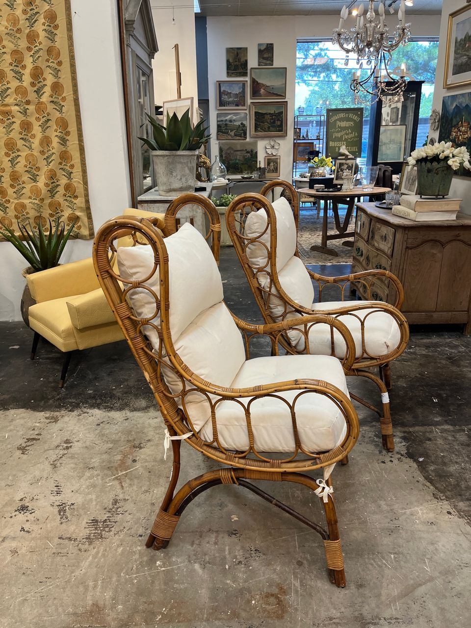 Pair Mid Century Rattan Lounge Chairs