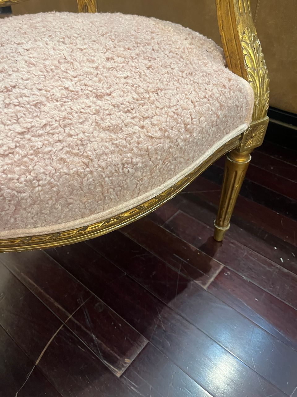 Pair Louis XVI Giltwood, Carved Armchairs