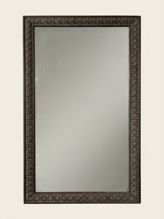 Pair of Large Crosshatched Carved Antique Mirrors