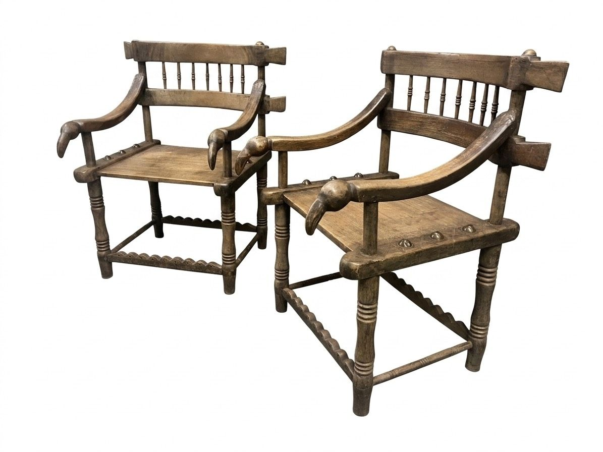 Pair Antique African Baule Chief Armchairs