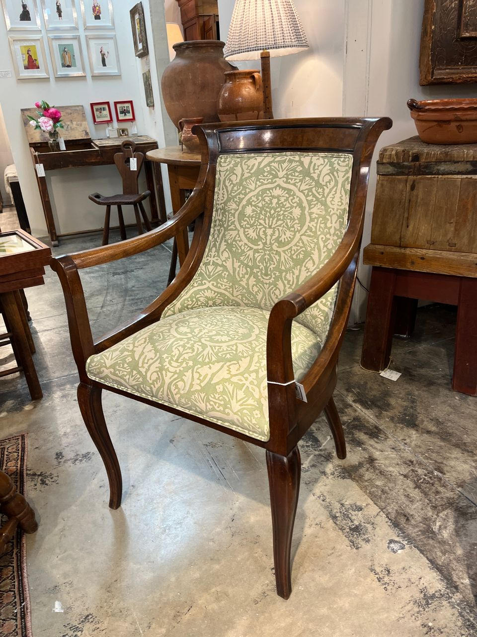 French Empire Armchair in Fortuny Fabric
