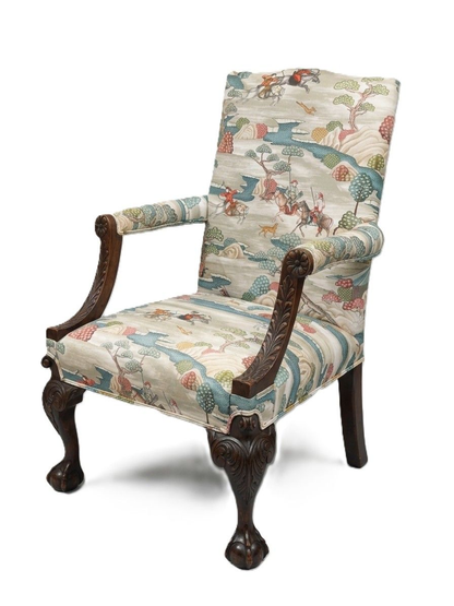 George II Mahogany Library Chair with New Upholstery