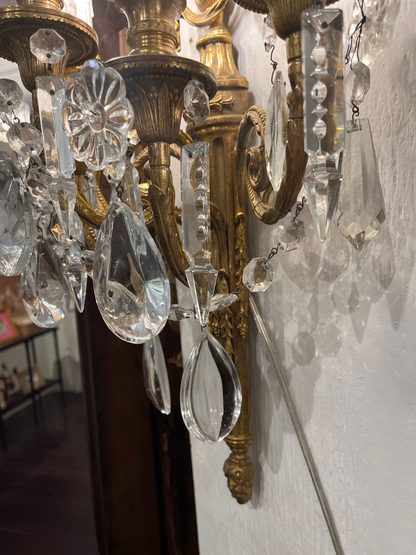 Beautiful Pair of Bronze & Crystal Wall Sconces