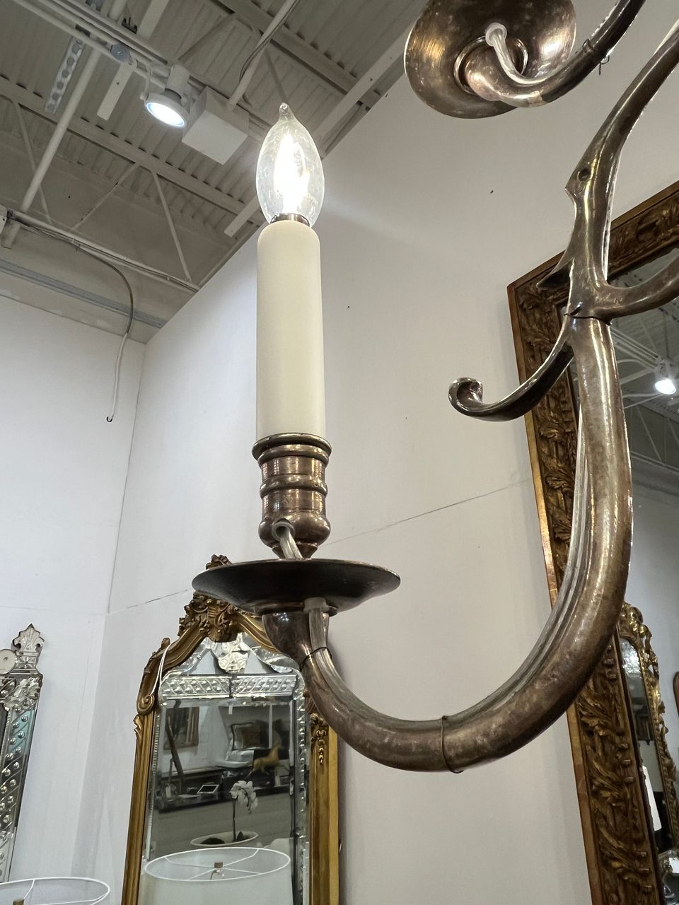 Antique Baroque Style Silver Plate Chandelier