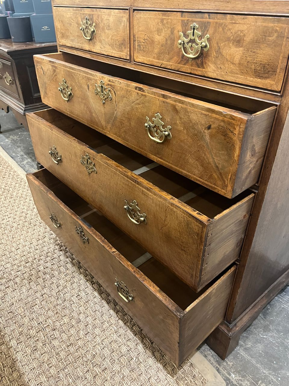 18th Century George I Walnut Feather Banded Chest