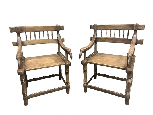 Pair Antique African Baule Chief Armchairs