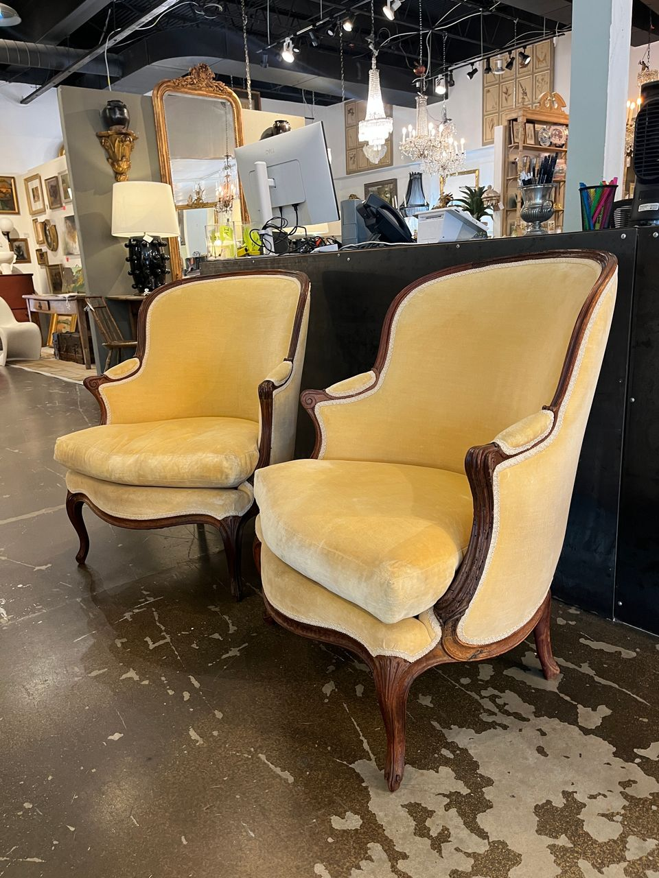 Pair of Louis XV French Bergere Armchairs