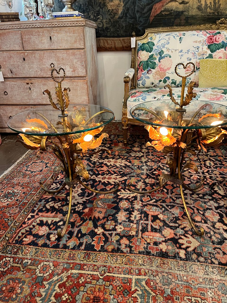 Pair Hans Kogl Hollywood Regency Lighted Tables