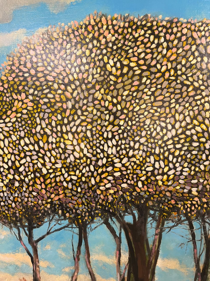 Oil on Canvas Cluster of Trees against a Blue Sky