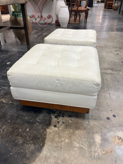 Pair Mid-Century Button Tufted Leather Benches