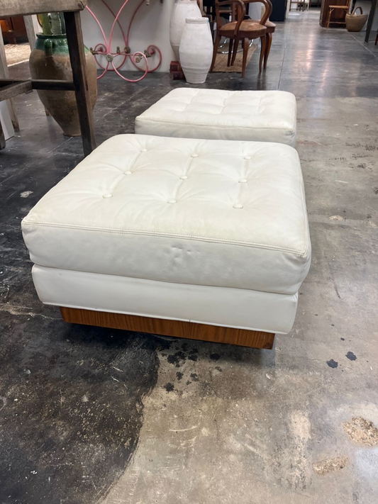 Pair Mid-Century Button Tufted Leather Benches