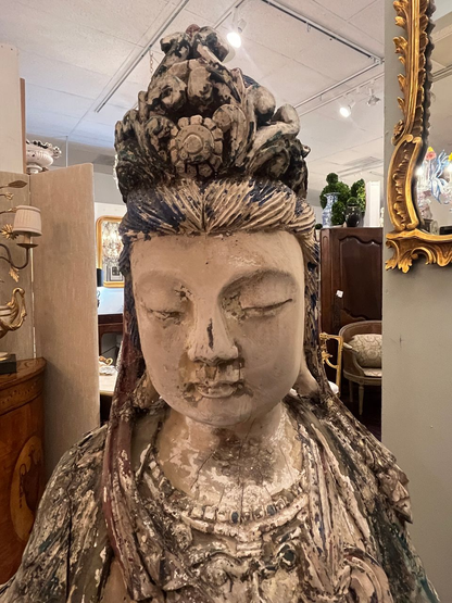 Antique Chinese Wood Carved Guanyin Statue