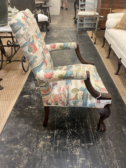 George II Mahogany Library Chair with New Upholstery