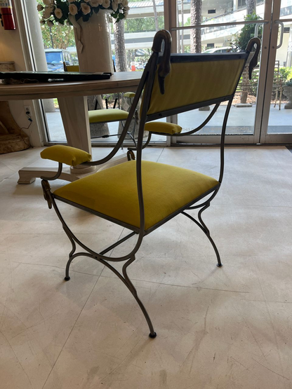 Pair Regency style Neoclassical Iron Chairs with Brass Swans