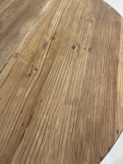 Antique Round Bleached Reclaimed Wood Dining Table