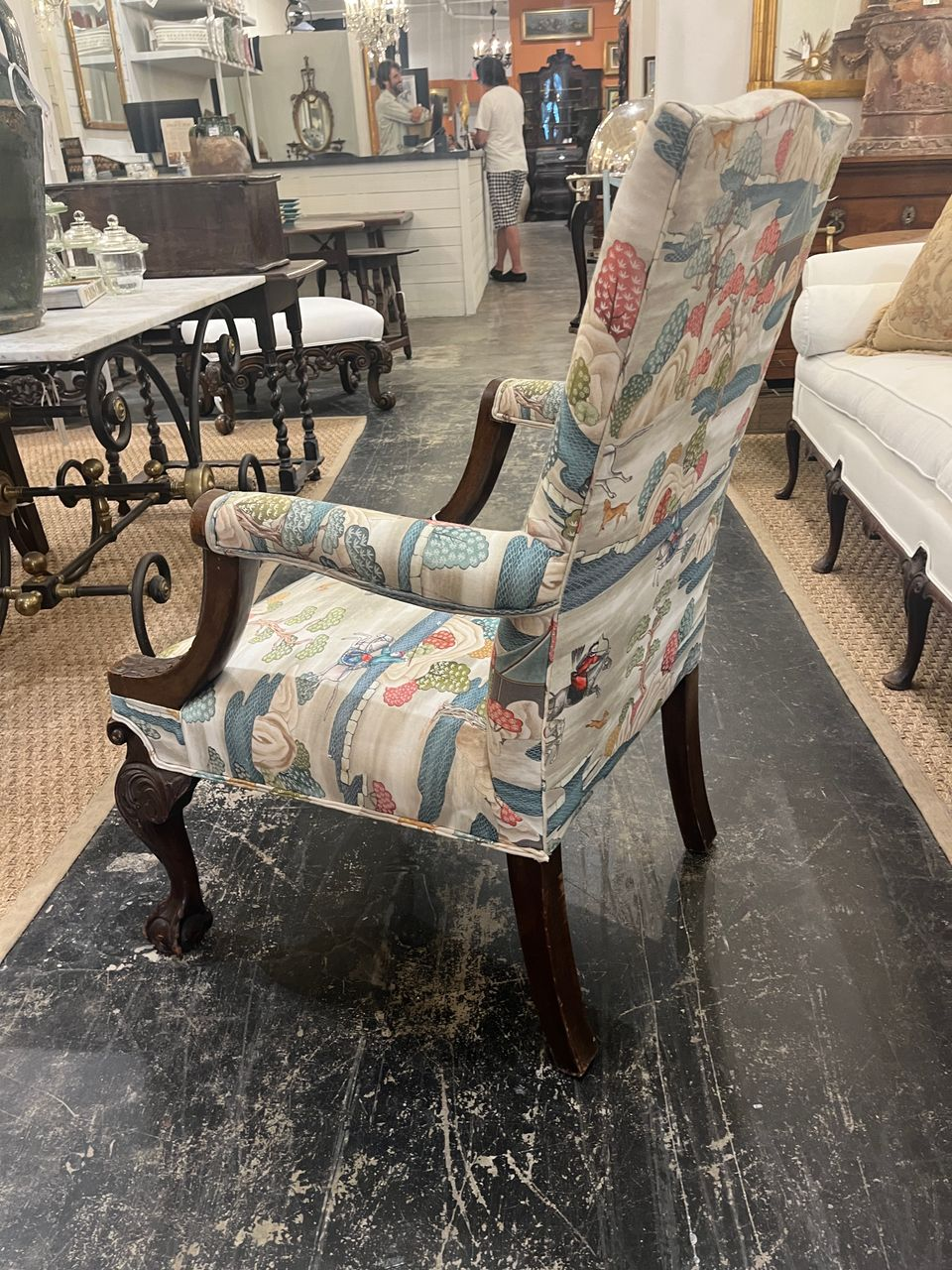 George II Mahogany Library Chair with New Upholstery