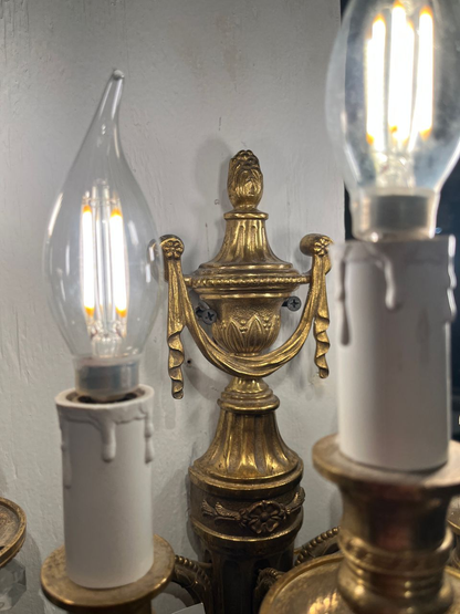 Beautiful Pair of Bronze & Crystal Wall Sconces