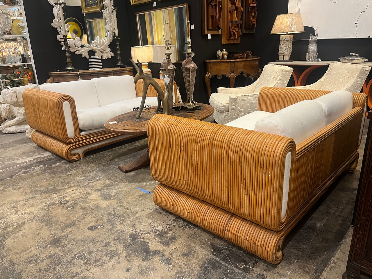 Pair of 70's Crespi Style Rattan Loveseats
