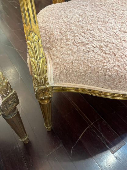 Pair Louis XVI Giltwood, Carved Armchairs