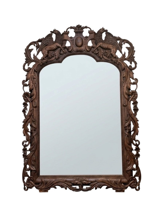 Large Carved Oak French Renaissance Revival Mirror