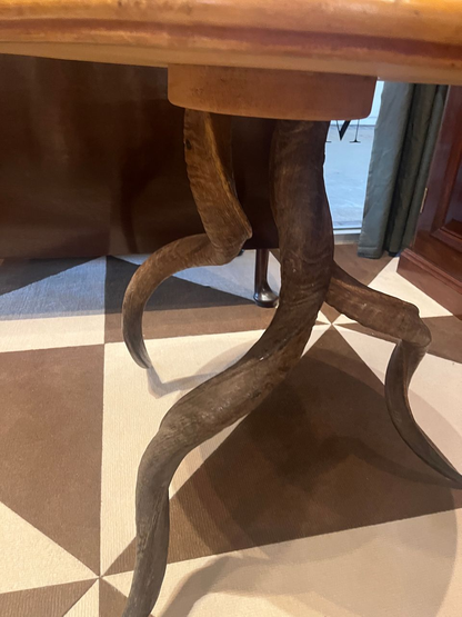 Rare Side Table with Porcupine Quill Inlay and Kudu Horn Legs