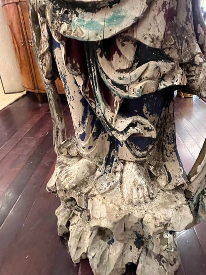 Antique Chinese Wood Carved Guanyin Statue
