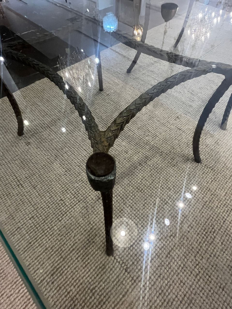 Pair Hollywood Regency Forged Iron and Glass Side Tables