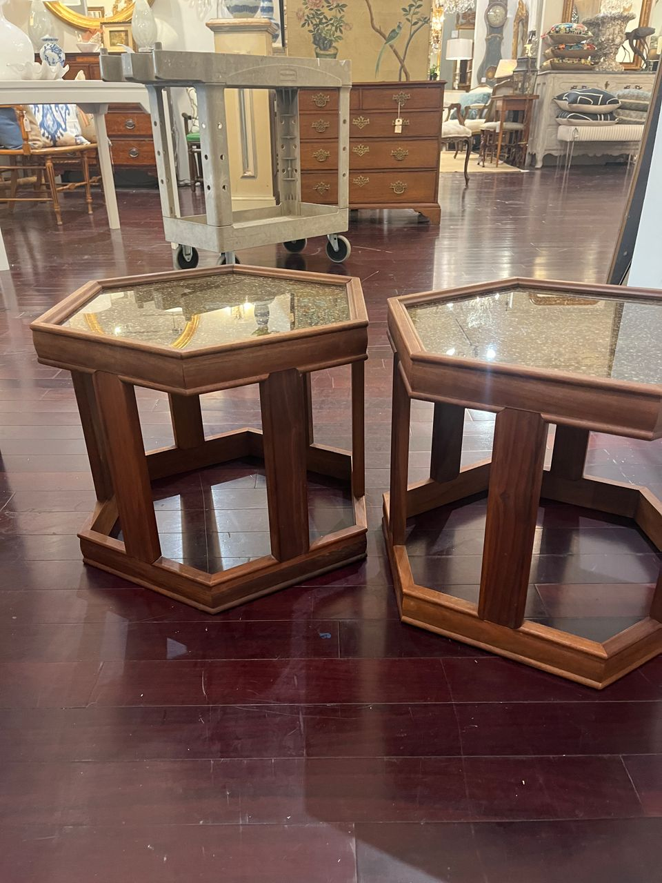 Pair Hexagonal "Domino" Tables by John Keal for Brown Saltman