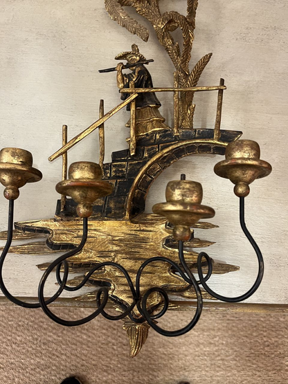 Pair Italian Florentine 4 Light Sconces