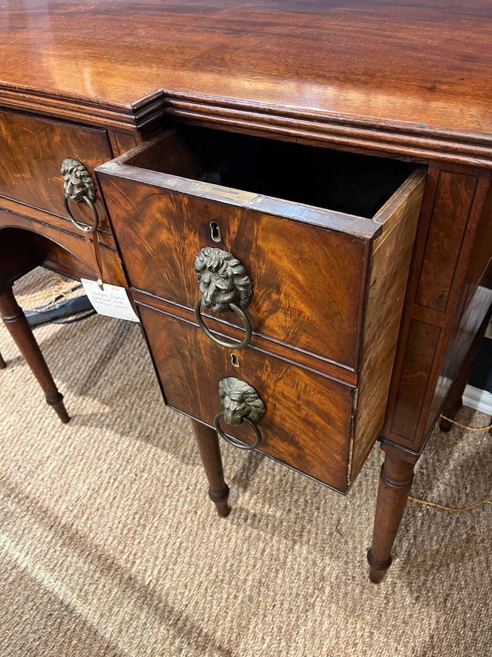 19th Century Mahogany English Sideboard with Lions head Pulls