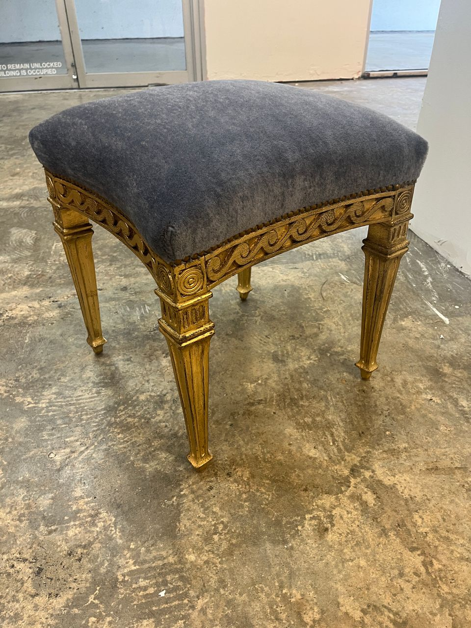 Italian Gilt Stool in Mohair