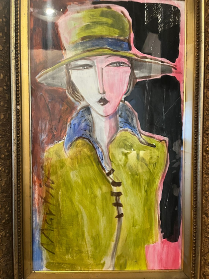 Acrylic on Panel Portrait of Woman in a 40's-50's Style