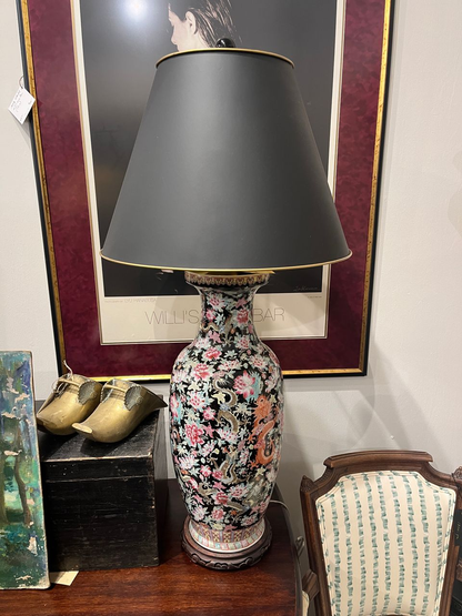 Pair Mid 20th Century Tall Famille Noir Table Lamps