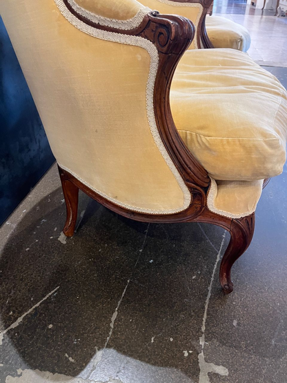 Pair of Louis XV French Bergere Armchairs