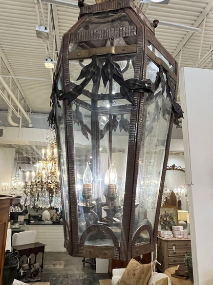 1910 Iron and Brass Lantern Chandelier