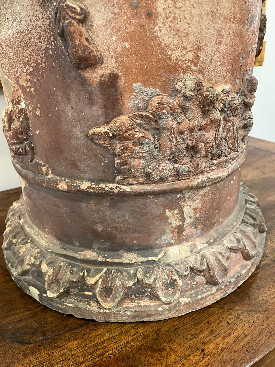 Antique Terracotta Ram's Head Urn on Terracotta Base