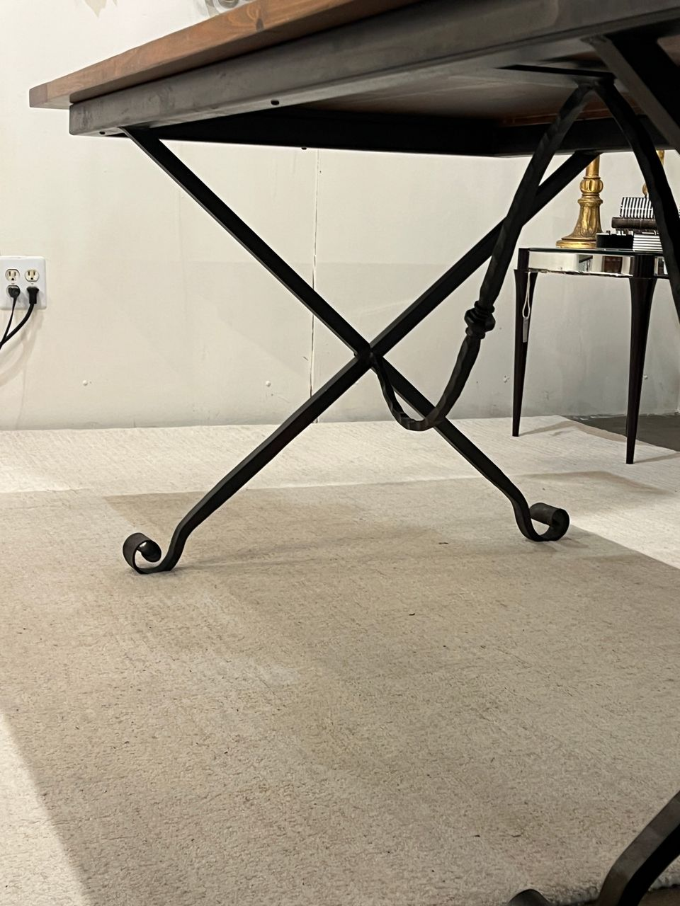 Custom Made Dining Table with Hand Forged Iron Base