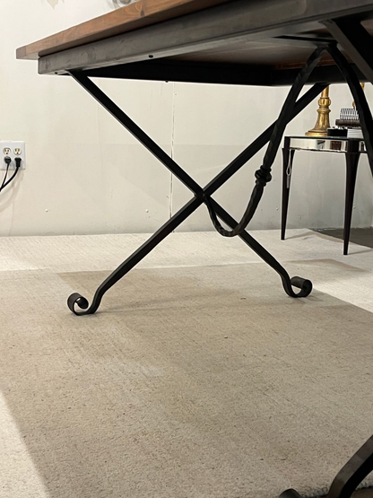 Custom Made Dining Table with Hand Forged Iron Base