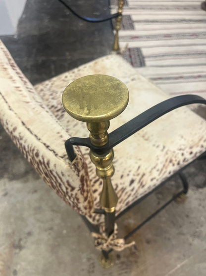 Italian Savonarola Wrought Iron and Brass Chair