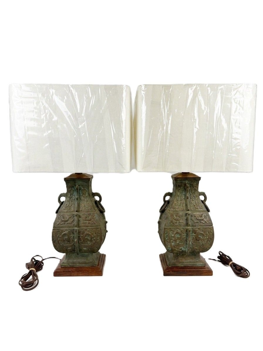 Pair of Bronze James Mont style Table Lamps